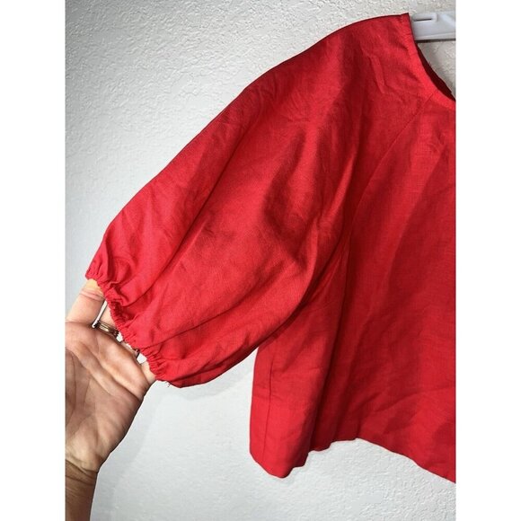 Petal & Pup Chelsea Linen Top Red Crop  Tie Back Puff Sleeves Size 8 NWTS 1D - Picture 5 of 7